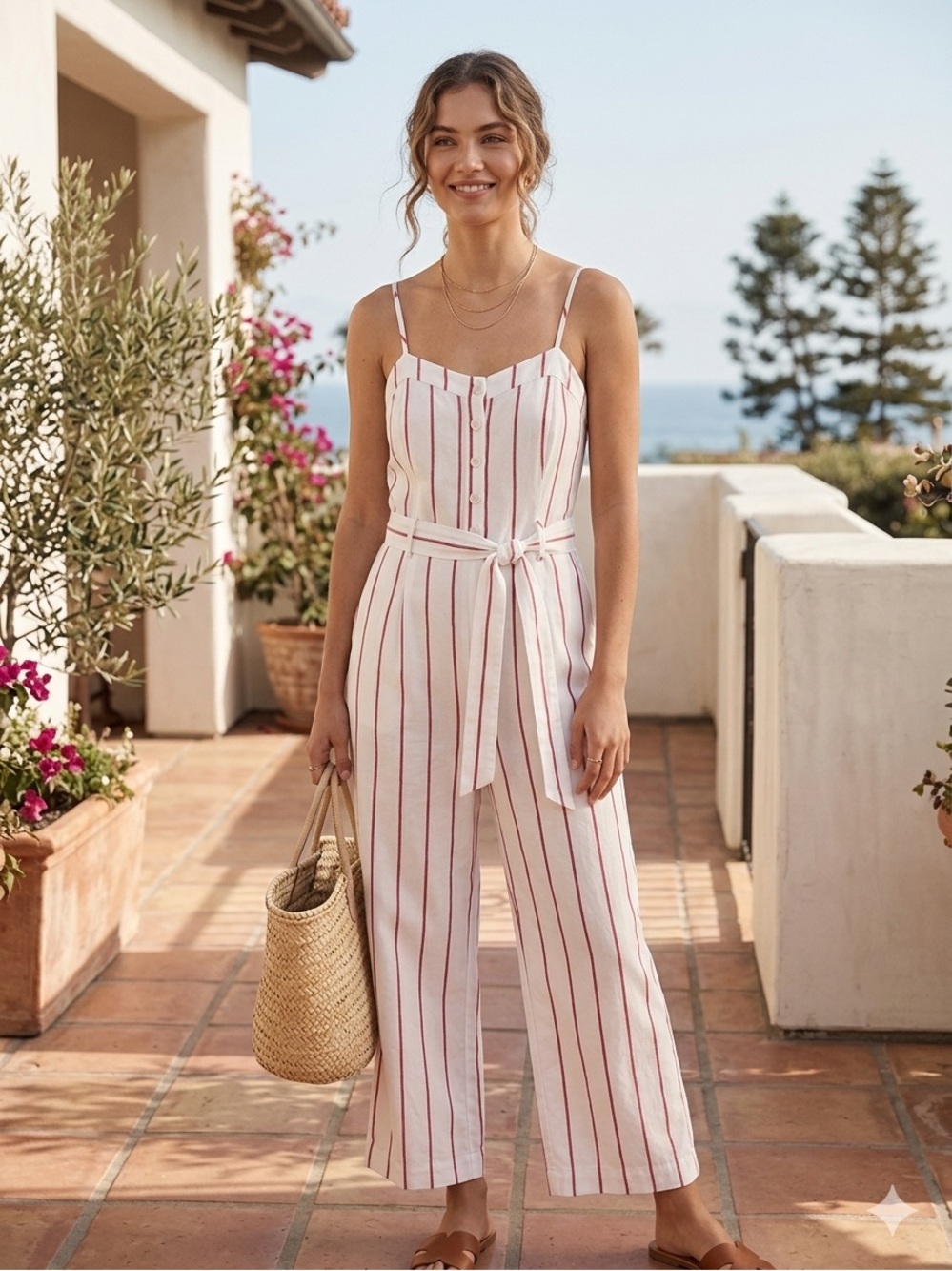 NWOT Rails Harper Striped Jumpsuit XS Reef Stripe Linen Tencel Wide Leg
